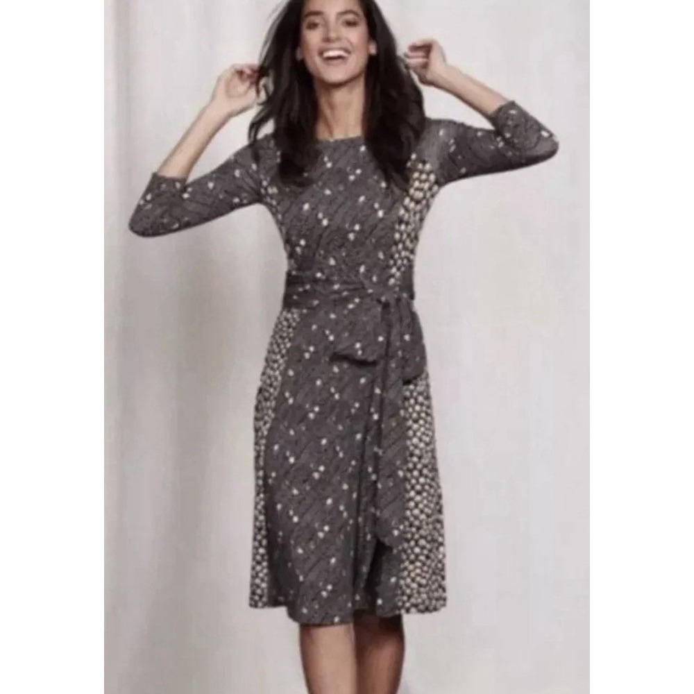 Boden Anna Wrap Tie Dress 3/4 Sleeve Midi Length Jersey Stretchy Modest Size 4 - Picture 6 of 6